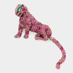 Pink Fuchsia Leopard Rhinestone Crystal Bling 3 Inch Brooch Pin Accessory